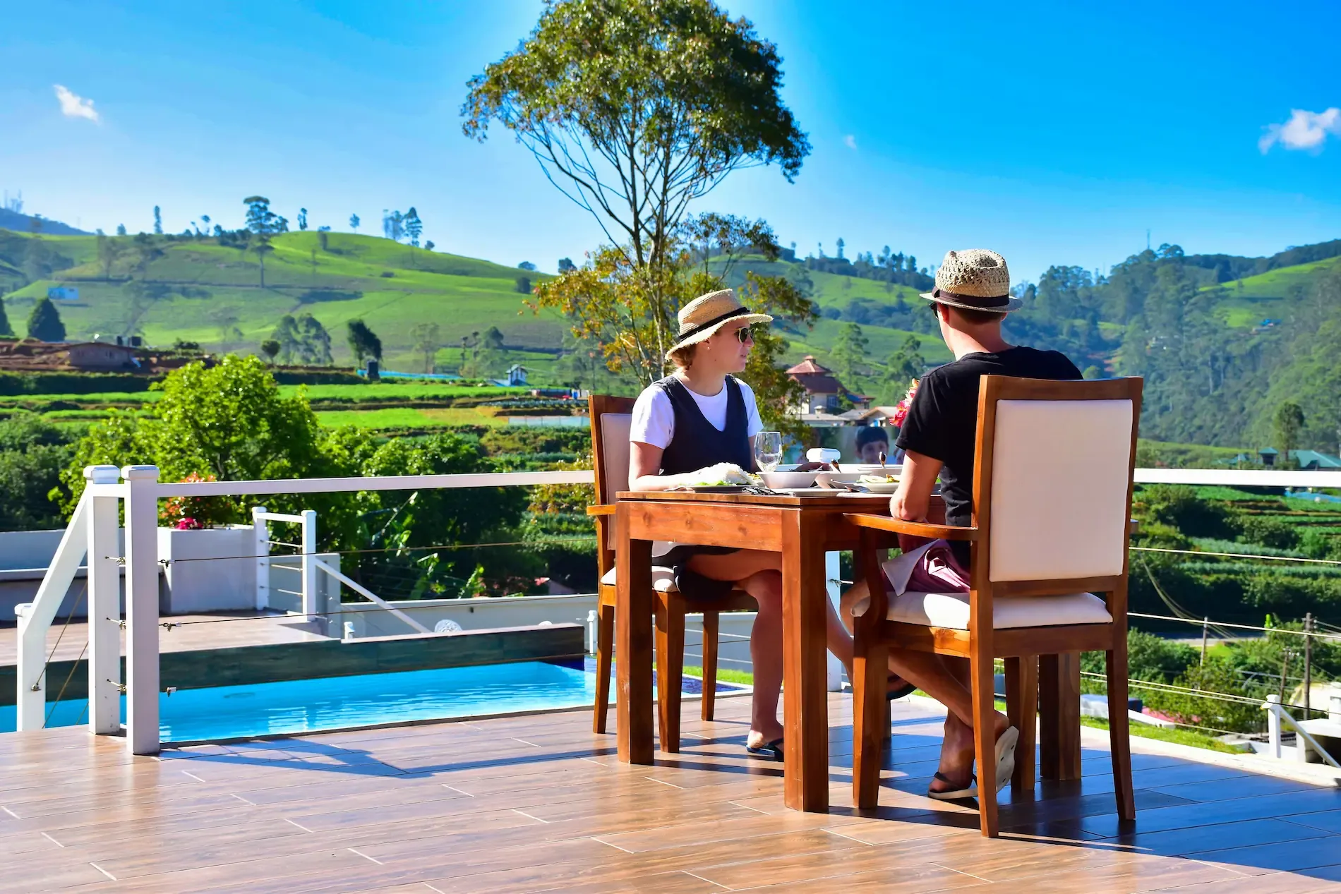 Couple dining in Sri Lanka hill country honeymoon setting