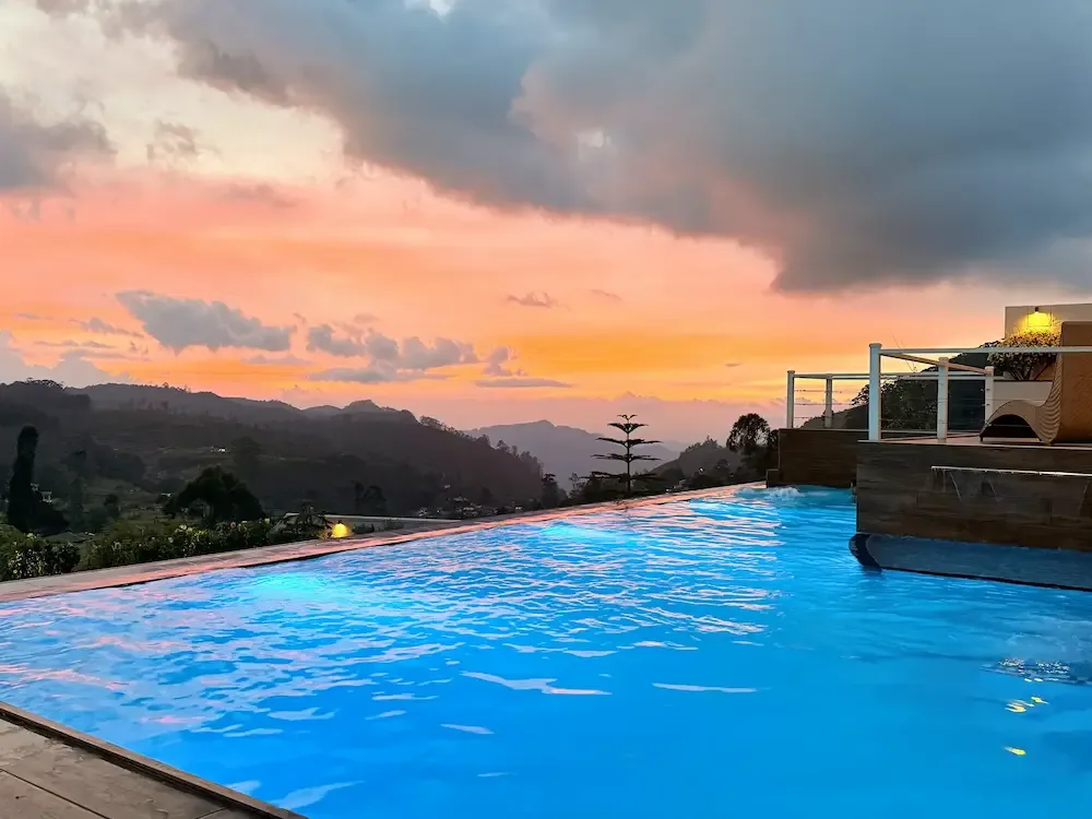 Temperature Controlled infinity pool at Hilldale Retreat overlooking the mountains of Nuwara Eliya